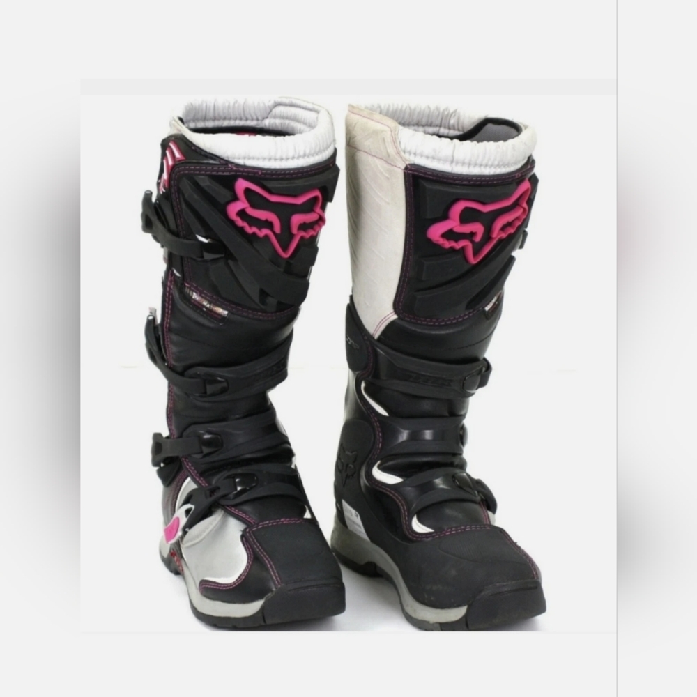 Fox Women's Black and Pink Motorcycle Boots
